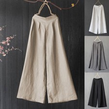 Pantalon Large En Coton Et Lin Pour Femme Jupe-Culotte Longue Décontractée /