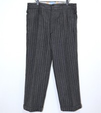French 1930/40s Grey Striped Wool Tailor Made Pleated Pants W37 Made in France