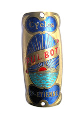 Plaque de Velo Cycles Motos PULBOT à Saint Etienne - Old Bike Head Badge