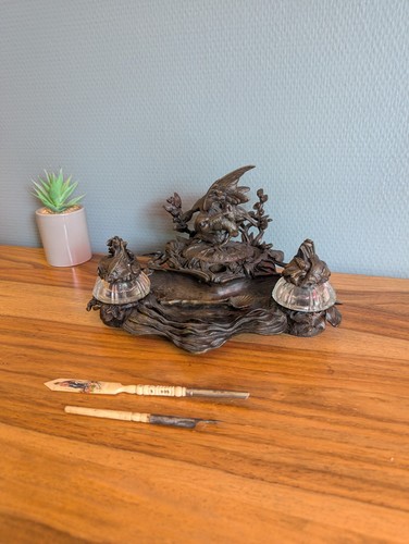 Encrier bronze animalier