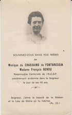 1958 Memento Mme François RENDU née Monique du CHASSAING de FONTBRESSIN -Loupiac