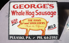Plaque Publicitaire Boucherie. GEORGE'S SAUSAGE. 30 x 39 cm OHIO USA. Semi Ancie