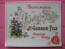 1 ANCIENNE ETIQUETTE PARFUM VIOLETTES PARME/ANTIQUE PERFUME LABEL FRENCH PARIS