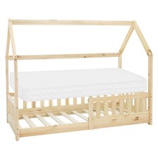 Lit d'enfants + matelas et protection anti chutes style maison naturel 80x160 cm