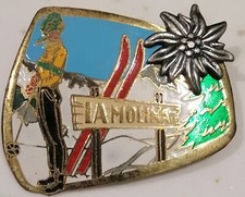 LA MOLINA  Station Ski  ALP  Catalogne Espagne  Skieuse Edelweiss Broche an 1960