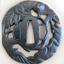Tsuba Sukashi Fer Monkey pour