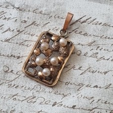 Pendentif Ancien Art Déco 1920 Plaqué Or avec Fausses Perles