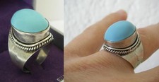 TAILLE 56 grosseBague chevalière Argent MASSIF 925 sertie turquoise  / 10gr N°85