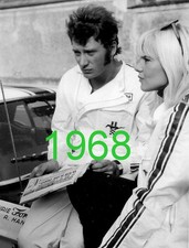 RARE PHOTO 18x24 cm ....... JOHNNY HALLYDAY + SYLVIE VARTAN + FORD MUSTANG, 1968