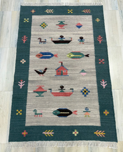 Tapis dhurrie laine fait - dhurrie, en