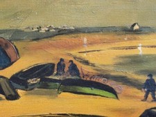 Paysage breton pécheurs tableau huile sur toile signé Yves Lange 62x45cm