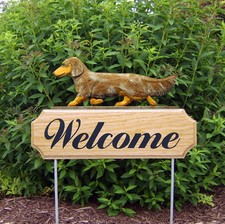 Panneau De Bienvenue En Bois Pour Extérieur Teckel Poil Long Rouge