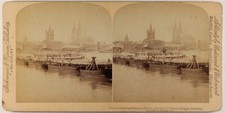 ALLEMAGNE Cologne Pont flottant du Rhin Photo Stereo Vintage Albumine 1894
