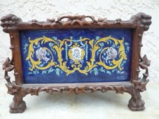 Jardinière art nouveau bois & faïence parisienne