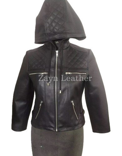 Blouson capuche cuir - à,