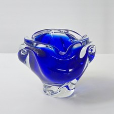 SUPERBE CENDRIER VINTAGE 1960 EN VERRE DE MURANO BLEU 60S 1960S ANNEES 60
