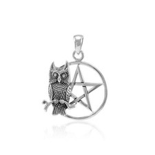Chouette Étoile Pentacle 925 Pendentif Argent Massif Fin Spirit Animal Totem