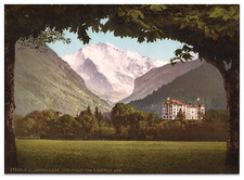 Schweiz, Berner Oberland, Interlaken, Höheweg mit Jungfrau  Vintage albumen prin