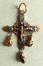 Pendentif Croix OR massif et émail Puy en Velay Bijou 18e s gold cross crucifix