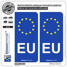 2 Stickers autocollant plaque immatriculation EU Union Européenne Coté de Droit
