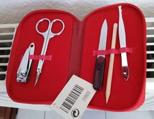 Trousse de Manucure  cuir rouge - Coupes Ongles Ciseaux ... NEUVE