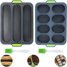 2x Moule à Cuisson Set à Pain Silicone Cuisson Chignon Moule à Cuisson 8 Grille Forme Baguette