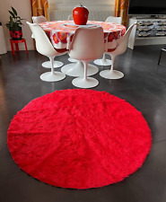 Tapis rond Vintage à poils Vintage Moumoutte Rouge Années 70's 1970