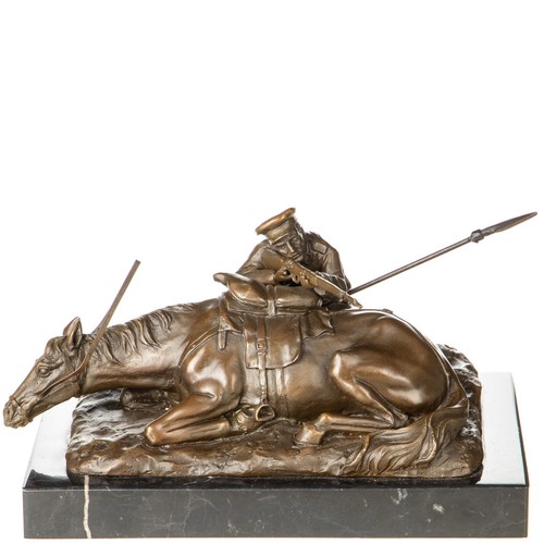 Sculpture soldat avec cheval - sculpture,