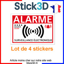 Lot de 4 autocollant  Alarme - Surveillance electronique - sécurité 24h/24h