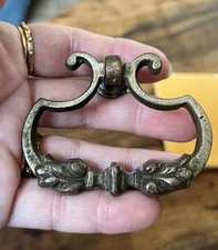 French antique Drawer Pull Drop Down Handle Victorian 1800s Ring Silver Cast