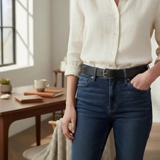 Diesel B-Burny Femmes Ceinture 80 CM Noir Cuir Véritable Détaillé Métal Rrp 180