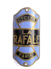 Plaque de Velo Cycles LA RAFALE à Paris- Old Bike Head Badge Vintage - Emaillee