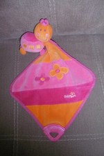 Doudou  BABYSUN Tortue Mouchoir Rose Orange Coin Dentition