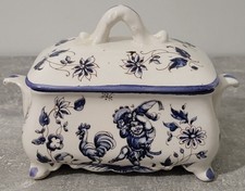 Bonbonnière Décor Bleu Céramique Fait main Pot Boîte Fleurs Coq et Danseur 