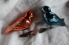 DEUX OISEAUX BOULES DE NOEL ANCIENNES A PINCE LONGUEUR 9CM