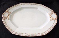 Ancien Jean Pouyat Limoges Porcelaine Double Roses Butin POY407 19 " Grand Ovale