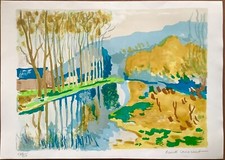 Franck Innocent-lithographie originale en couleurs Signée & No-Paysage du Loing
