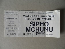 TICKET BILLET CONCERT : SIPHO MCHUNU  Montpellier 1989