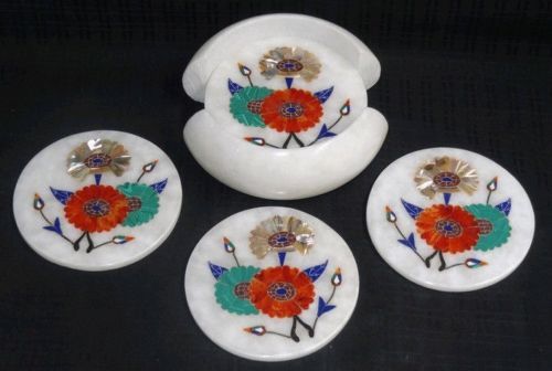 Marbre thé coaster set - marbre, floral