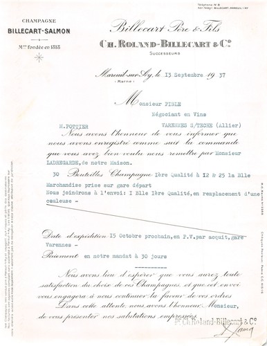 Facture 1937 champagne - facture,