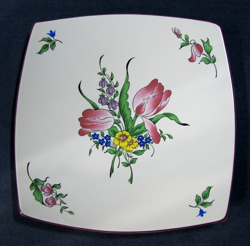 Assiette carrée décor fleurs - assiette,