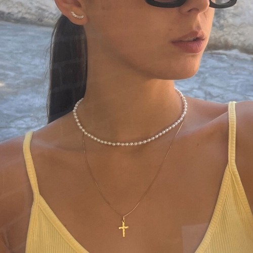 Collier court perles - en,