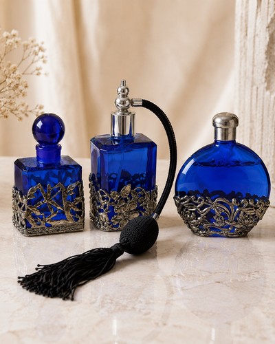 Lot flacon parfum vintage bleu - lot,
