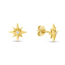 1cm Brillant Nord Étoile .03ct Boucles Oreilles Diamant Véritable 14K or Jaune