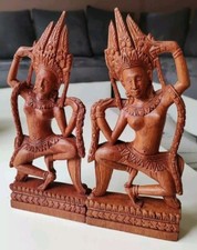 Sculptures/Paire d Apsara/Déesses Dansantes en bois exotique. Cambodge Haut 25cm
