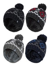 Heat Holders - Homme Tricot Chaud Polaire Hiver Ski Bonnet Chapeau avec Pompon