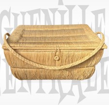 Rare Panier - Valise Picnic, osier & paille, fait main milieu XXème - Madagascar