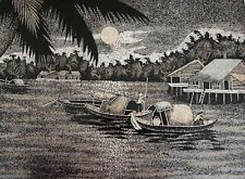 ANCIEN PANNEAU LAQUé VIETNAMIEN COQUILLES D'OEUF SUR BOIS