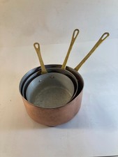 SERIE DE 3 CASSEROLES EN CUIVRE ETAME - Epaisseur 1,5 mm - Poids 1 kg - VINTAGE