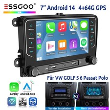 Autoradio Carplay Android 14 4+64GB GPS WIFI Pour VW GOLF 5 Passat Touran Tiguan